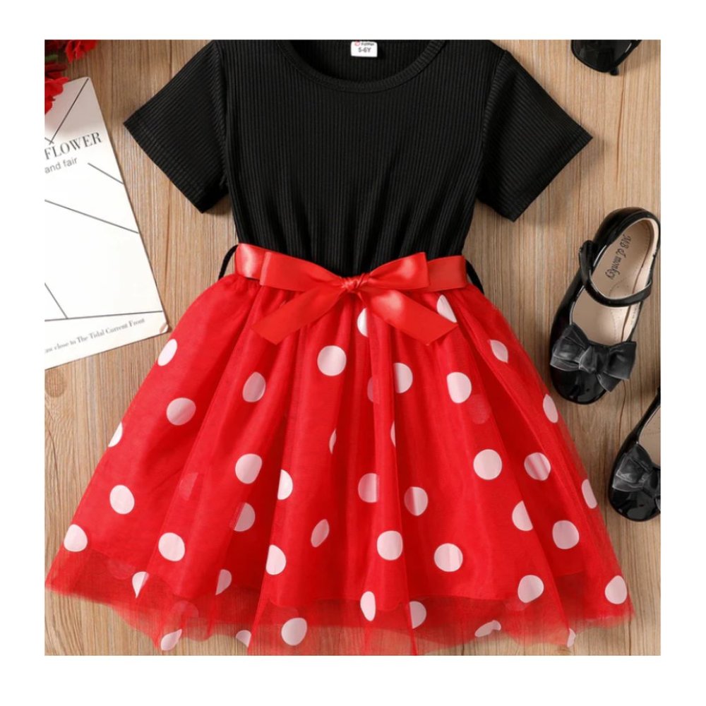 Girls Ribbed Polka Dot Dress